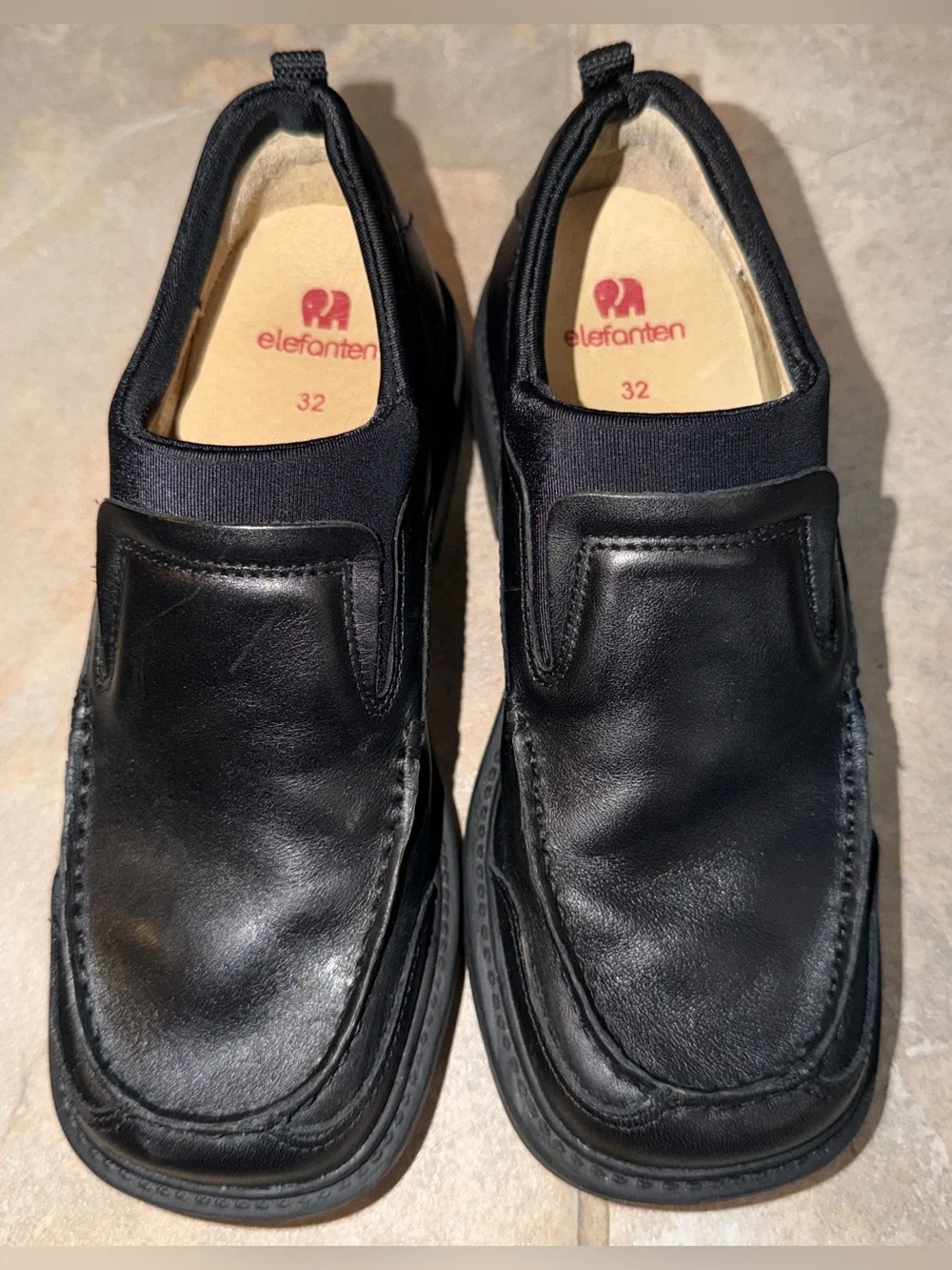 Elefanten Marshall Black Smooth Slip On Loafers Boys Size 1 EU 32 Leather